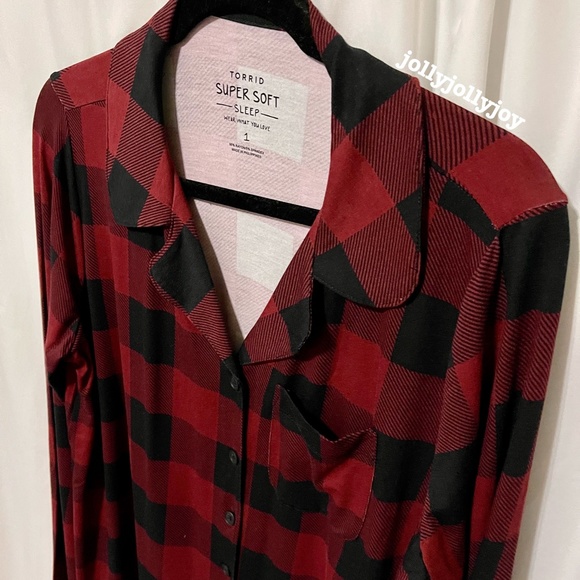SET: Torrid Red & Black Buffalo Plaid Button Front Sleep Shirt/Sleep Pant 1X - Picture 6 of 14